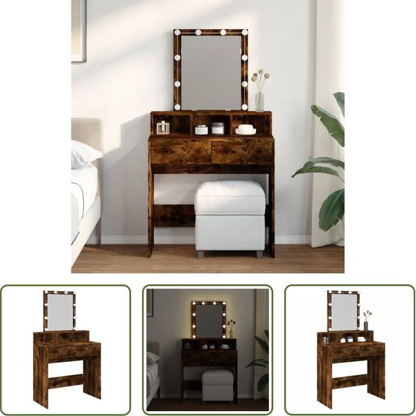 The Living Store Comodino Con Illuminazione Led In Rovere Fumé 80X41X144,5 Cm-image