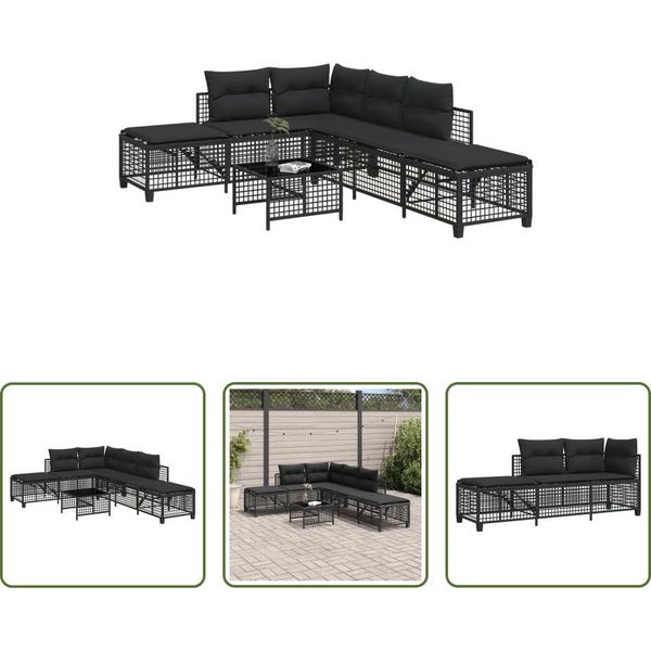 The Living Store Set Di Divani Angolari Da Giardino A 3 Pezzi Con Cuscini In Poly Rattan Nero-image