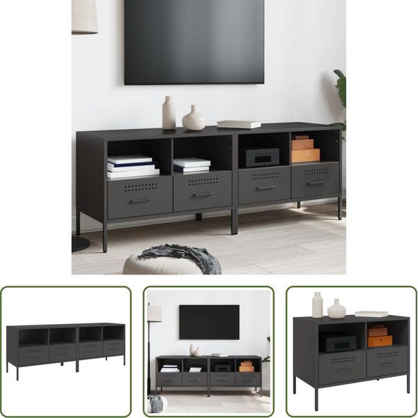The Living Store Mobili Tv 2 Pezzi Neri 68X39X50,5 Cm Acciaio Laminato A Freddo-image