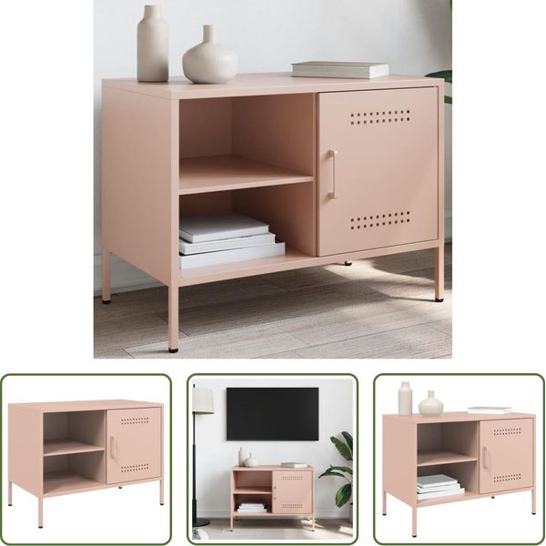 The Living Store Mobile Tv Rosa 68X39X50,5 Cm In Acciaio-image