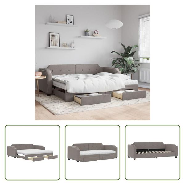 The Living Store Letto Allungabile Con Cassetti Taupe 80X200 Cm Tessuto-image