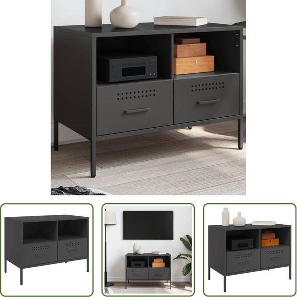 The Living Store Mobile Tv Nero 68X39X50,5 Cm Acciaio Laminato A Freddo-image
