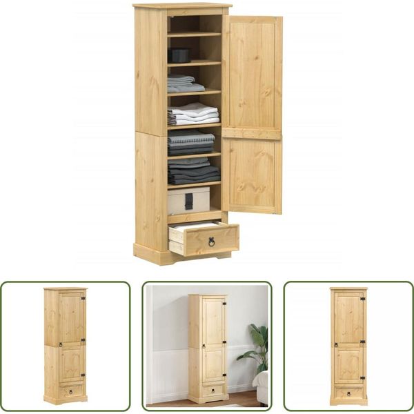 The Living Store Armadio 55X38X170 Cm In Legno Di Pino Massiccio-image