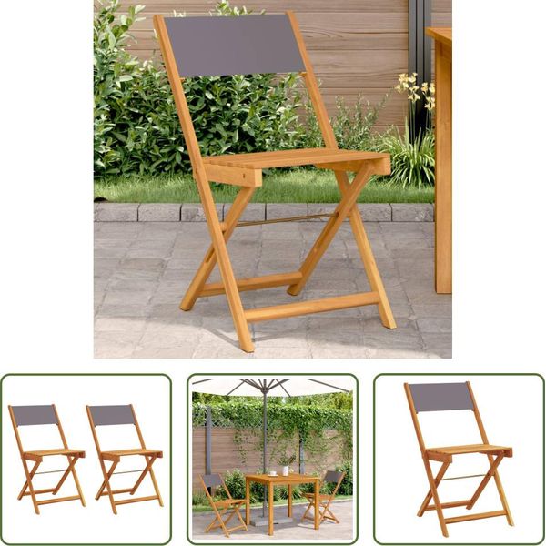 The Living Store Sedie Da Bistrot 2 Pz. Legno Massiccio Di Acacia Antracite E Tessuto-image