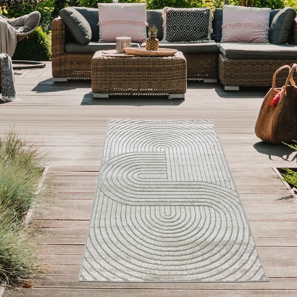 Tappeto Moderno Per Esterni Resistente Alle Intemperie Per Terrazze E Balconi In Stile BohéMien Di Alta Qualità E Di Facile Manutenzione Beige Dimensioni - 80 X 150 Cm-image