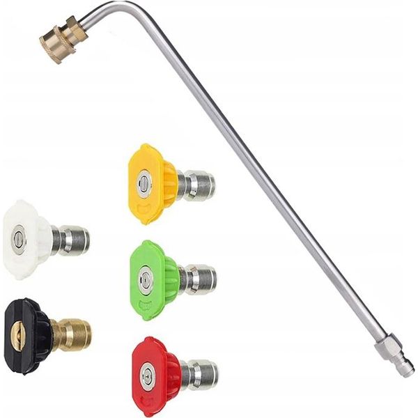 Rosfix Set Con 5 Ugelli Ad Attacco Rapido Per Idropulitrici (0°, 15°, 25°, 40°, 60°) + Lancia Per Idropulitrice 1/4” 34Cm Curva 90°-image
