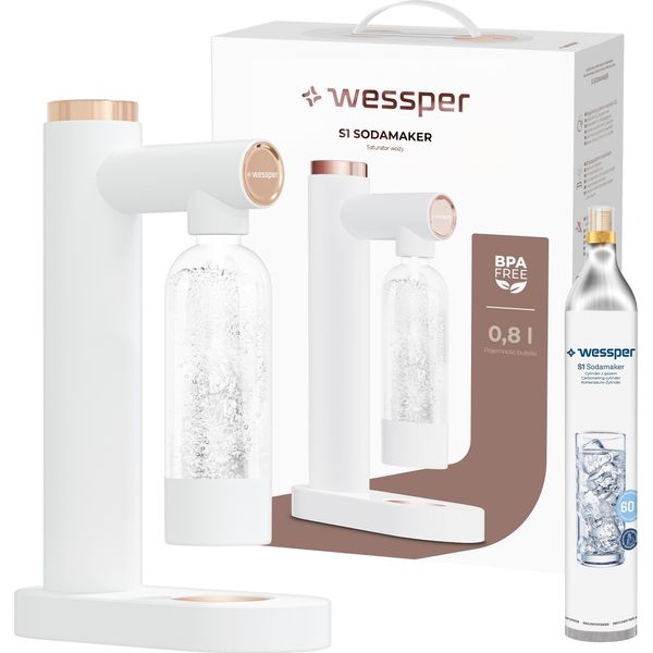 Wessper, Macchina Per Acqua Frizzante, Set Di Bottiglie In Pet Da 1 Litro Per Acqua Frizzante Senza Bpa E Bombola CO2 Da 60 Litri-image