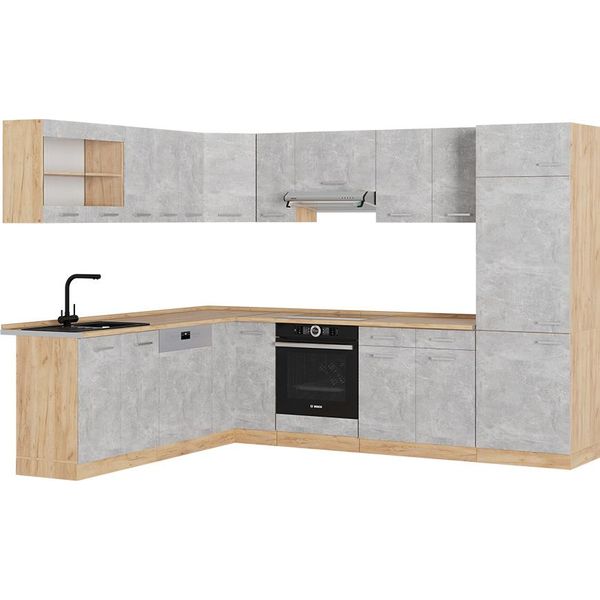 Vicco Cucina Angolare Completa R-Line, 227 X 287 Cm , Pl Rovere, Calcestruzzo/Quercia Dorata-image