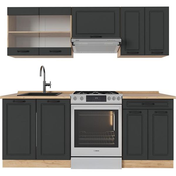 Vicco Cucina Componibile R-Line, 200 Cm Senza Piano Di Lavoro, Antracite Casa Di Campagna/Rovere Dorato-image