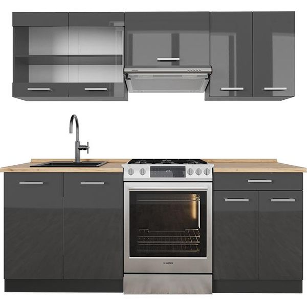 Vicco Cucina Componibile R-Line, 200 Cm Senza Piano Di Lavoro, Antracite Lucido/Antracite-image