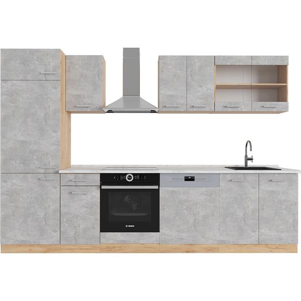 Vicco Cucina Componibile R-Line, 300 Cm , Pl Marmo, Calcestruzzo/Quercia Dorata-image