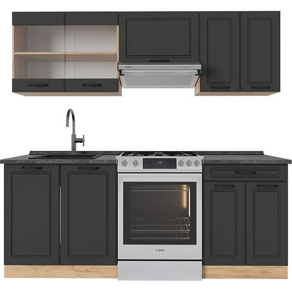 Vicco Cucina Componibile R-Line, 200 Cm , Pl Antracite, Antracite Casa Di Campagna/Rovere Dorato-image