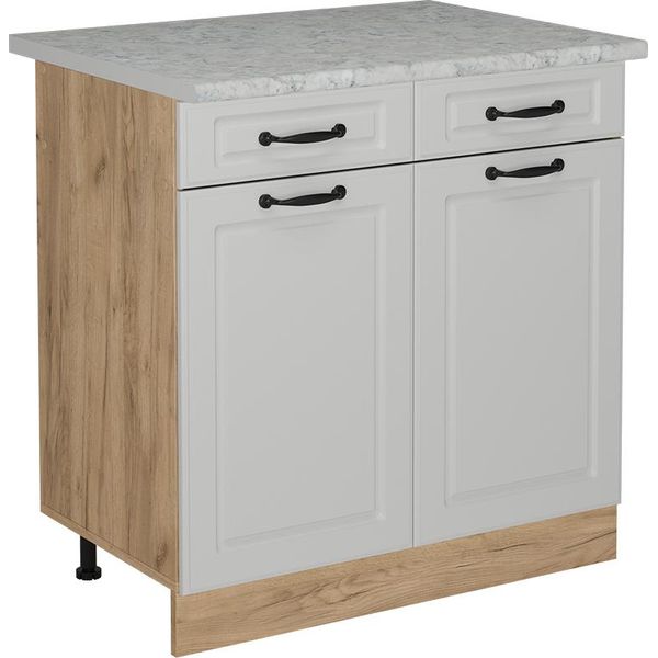 Vicco Mobiletto Base Per Cucina R-Line, 80 Cm Pl Marmo, Bianco Casa Di Campagna/Quercia Dorata-image