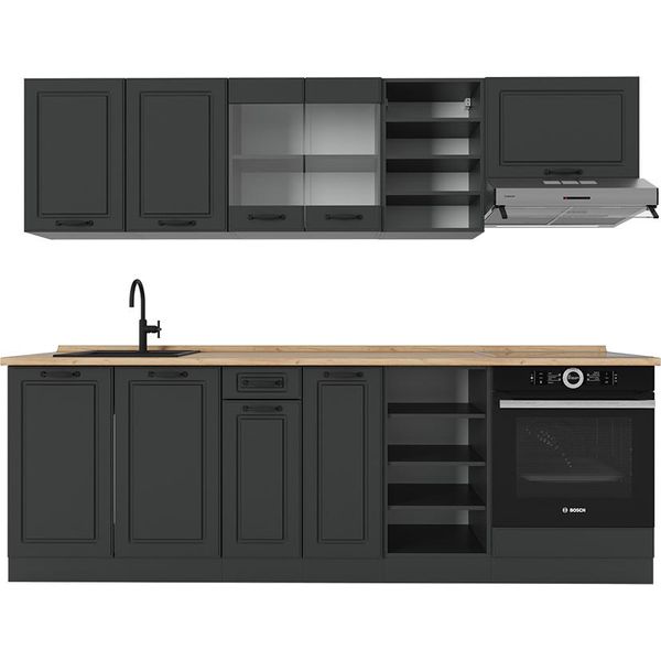 Vicco Cucina Componibile R-Line, 240 Cm Senza Piano Di Lavoro, Casa Di Campagna Antracite/Antracite-image