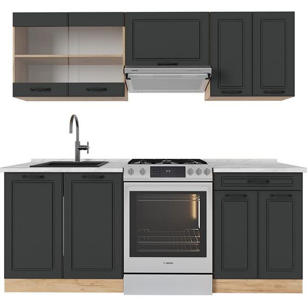 Vicco Cucina Componibile R-Line, 200 Cm , Pl Marmo, Antracite Casa Di Campagna/Rovere Dorato-image