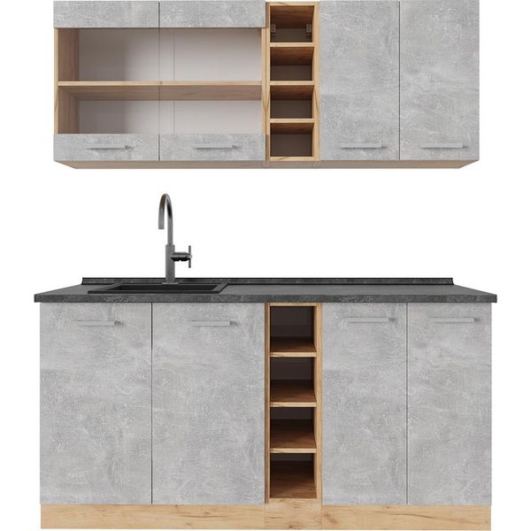 Vicco Cucina Completa R-Line, 160 Cm , Pl Antracite, Calcestruzzo/Quercia Dorata-image