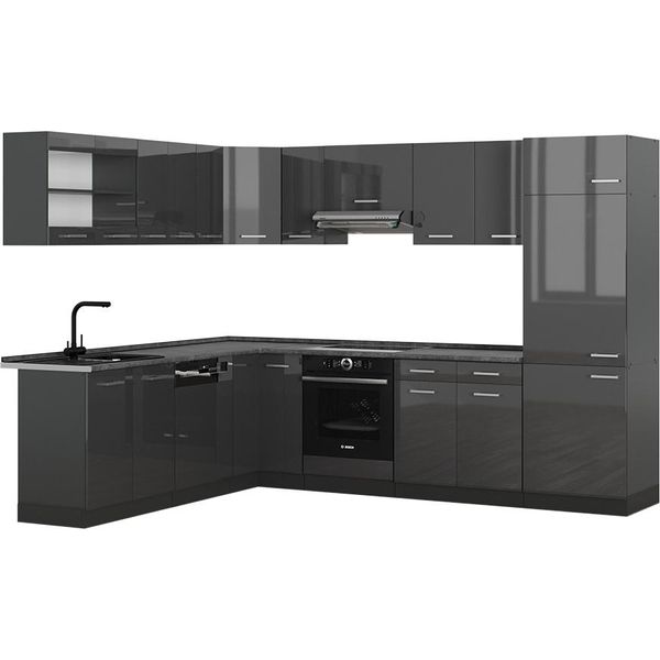 Vicco Cucina Angolare Completa R-Line, 227 X 287 Cm , Pl Antracite, Antracite Lucido/Antracite-image