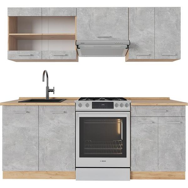 Vicco Cucina Componibile R-Line, 200 Cm , Pl Rovere, Calcestruzzo/Quercia Dorata-image