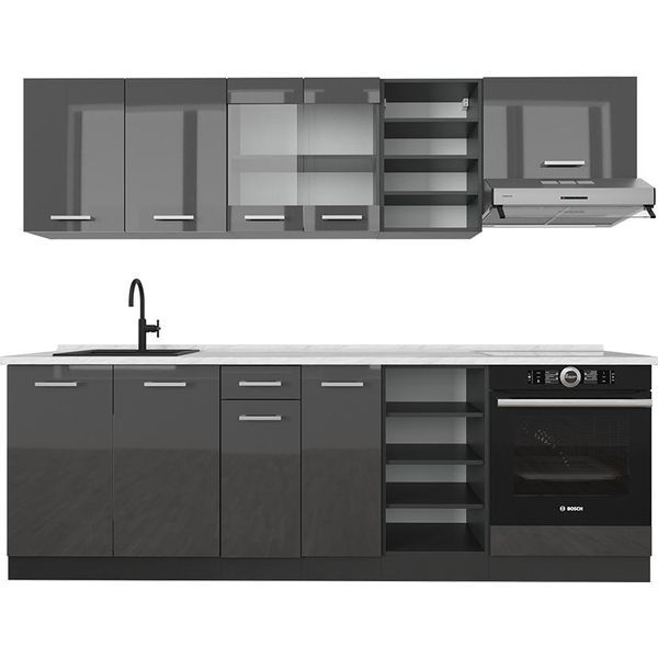 Vicco Cucina Componibile R-Line, 240 Cm , Pl Marmo, Antracite Lucido/Antracite-image