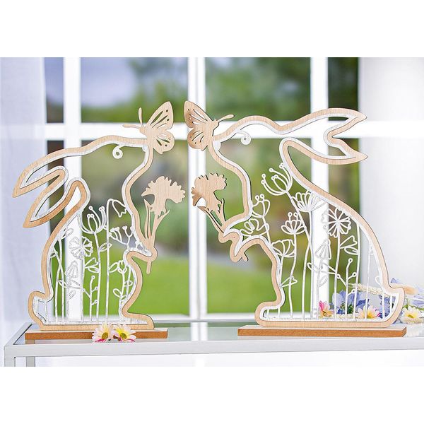 Gilde Standrelief, Hase, "FrüHlingswiese"", Blumenmotiv, Holz, Naturfarben, Ve 6, 2 StüCk Wie Abgebildet, L. 5 Cm, B. 26 Cm, H. 30 Cm 58528"-image