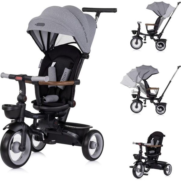 Triciclo Chipolino, Triciclo Urban Manubrio Con Luce, Pieghevole, Sedile Girevole, Cestino Grigio-image