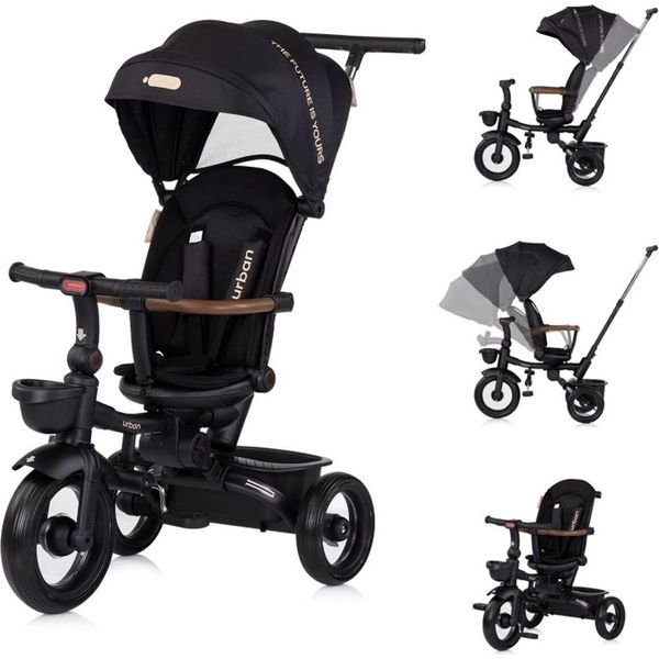 Triciclo Chipolino, Triciclo Urban Manubrio Con Luce, Sedile Pieghevole E Girevole, Cestino Nero-image