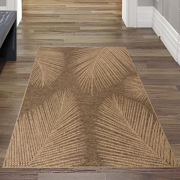 Tappeto Di Alta Qualità Per Interni Ed Esterni Resistente Alle Intemperie Con Motivo A Foglie In Beige Marrone Dimensioni - 80 X 150 Cm-image
