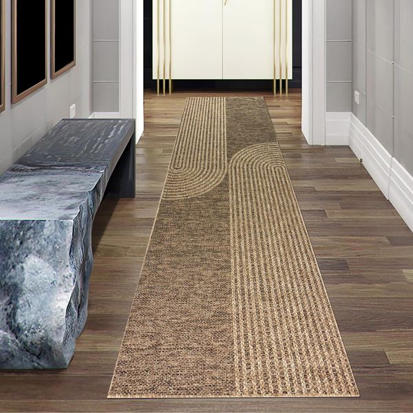 Tappeto Moderno Beige-Marrone Per Interni Ed Esterni Con Motivo Ad Arco Dimensioni - 80 X 250 Cm-image