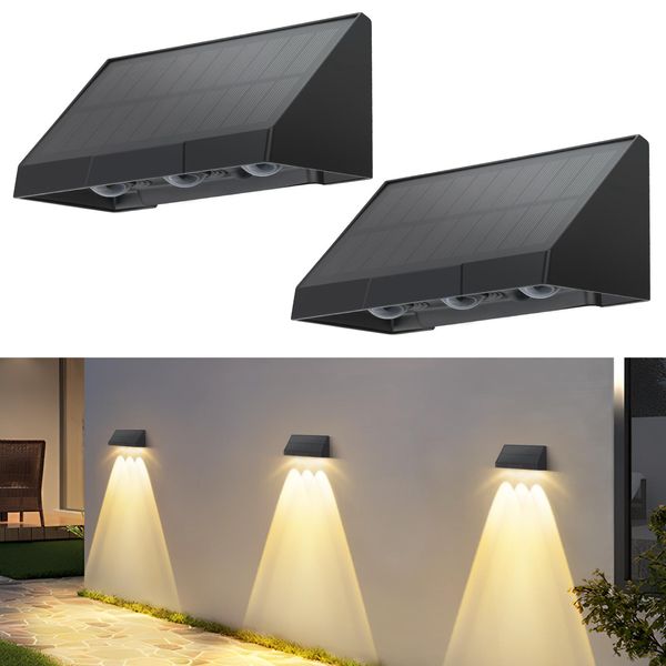 Zmh Lampade Solari Per Esterno 2Pcs Solare Parete Luce Esterna Led 2 Modalità Luci Parete Esterna 3000K Bianco Caldo Luci Parete Solare Impermeabile Illuminazione Solare Per Recinzione Terrazza Balcone Giardino-image