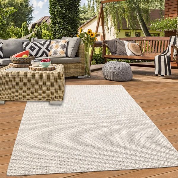 Tappeto Da Interno Ed Esterno Per Terrazza Resistente Alle Intemperie Monocolore In Beige Dimensioni - 140 X 200 Cm-image