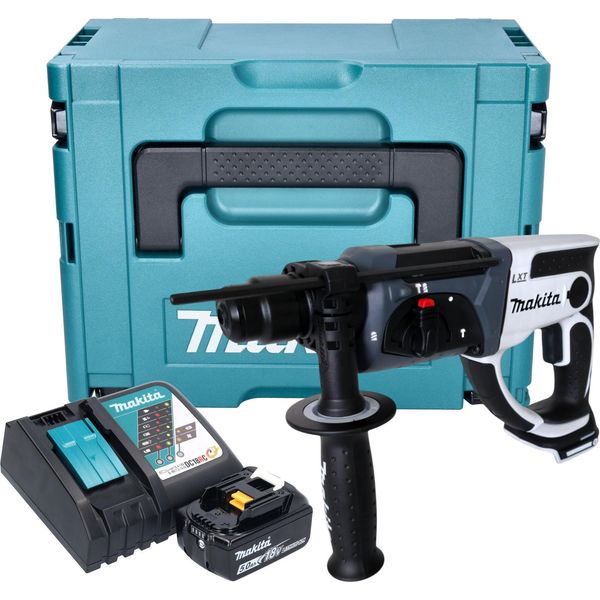 Makita Dhr 202 RT1JW Martello Perforatore A Batteria 18 V 20 Mm 2,0 J Bianco + 1X Batteria 5,0 Ah + Caricabatteria + Makpac-image