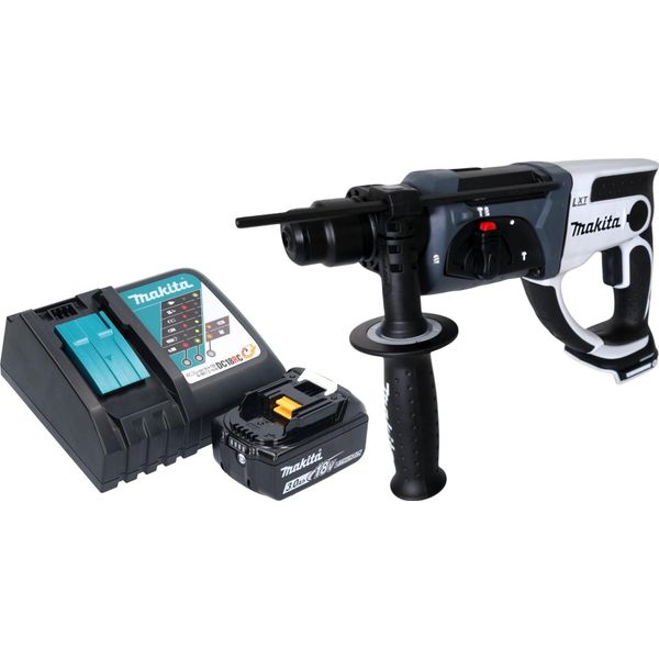 Makita Dhr 202 RF1W Trapano A Percussione A Batteria 18 V 20 Mm 2,0 J Bianco + 1X Batteria 3,0 Ah + Caricabatteria-image