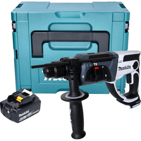 Makita Dhr 202 G1JW Martello Perforatore A Batteria 18 V 20 Mm 2,0 J Bianco + 1X Batteria 6,0 Ah + Makpac - Senza Caricabatteria-image
