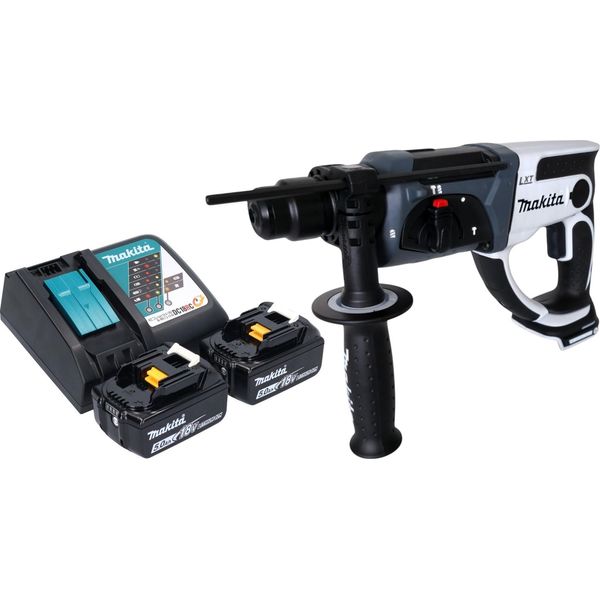 Makita Dhr 202 Rtw Trapano A Percussione A Batteria 18 V 20 Mm 2,0 J Bianco + 2X Batteria 5,0 Ah + Caricabatteria-image