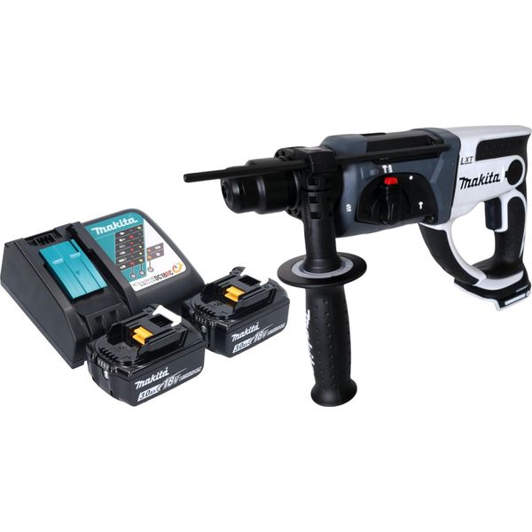 Makita Dhr 202 Rfw Martello Perforatore A Batteria 18 V 20 Mm 2,0 J Bianco + 2 Batterie 3,0 Ah + Caricabatterie-image