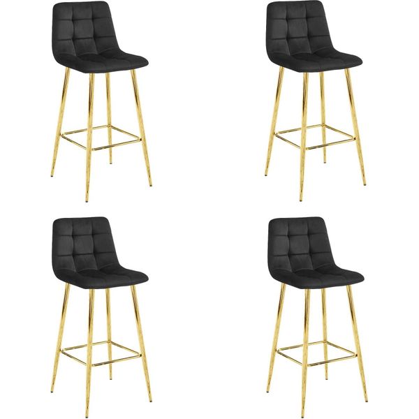 Sgabelli Valora Arceto - Velluto Nero E Gambe Dorate X4 | Set Di 4 Eleganti Sedie Da Bar In Velluto-image