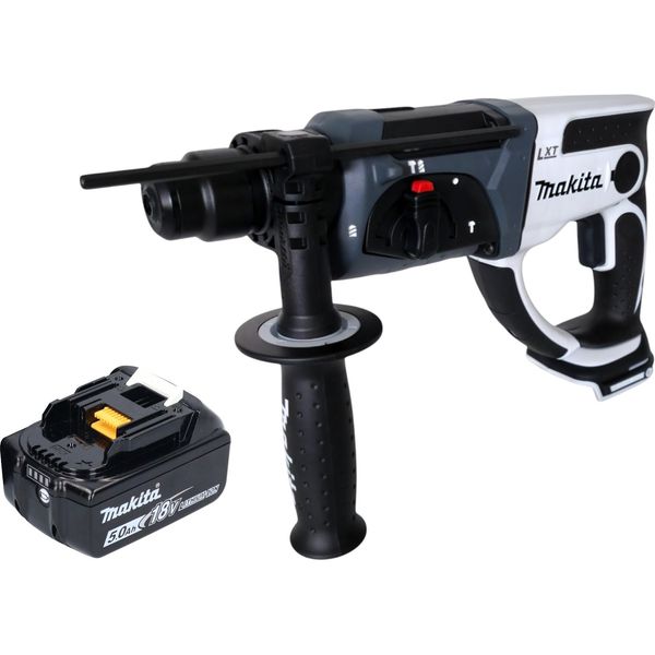 Makita Dhr 202 T1W Martello Perforatore A Batteria 18 V 20 Mm 2,0 J Bianco + 1X Batteria 5,0 Ah - Senza Caricabatterie-image