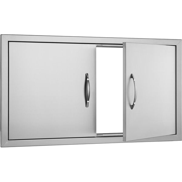 Succebuy 863X482Mm Doppia Porta Di Accesso Al Barbecue, Porta Verticale A Incasso In Acciaio Inox Con Maniglie, Porta Per Cucina Esterna Per Isola Barbecue E Stazione Grill-image