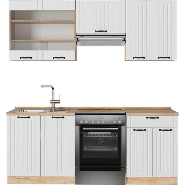 Vicco Cucina Componibile Fame-Line, 200 Cm , Pl Rovere, Bianco Casa Di Campagna/Quercia Dorata-image