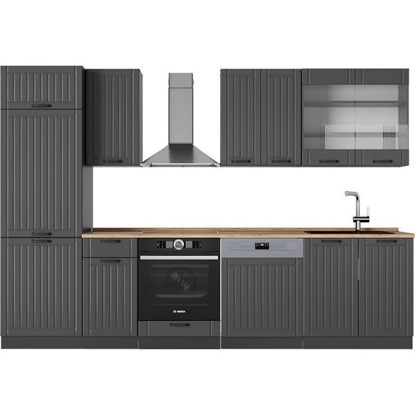 Vicco Cucina Componibile Fame-Line, 300 Cm , Pl Rovere, Grigio Scuro/Antracite-image