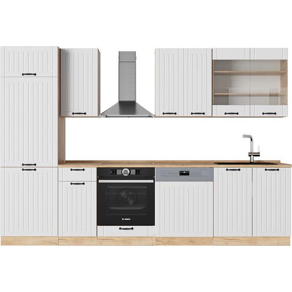 Vicco Cucina Componibile Fame-Line, 300 Cm , Pl Rovere, Bianco Casa Di Campagna/Quercia Dorata-image