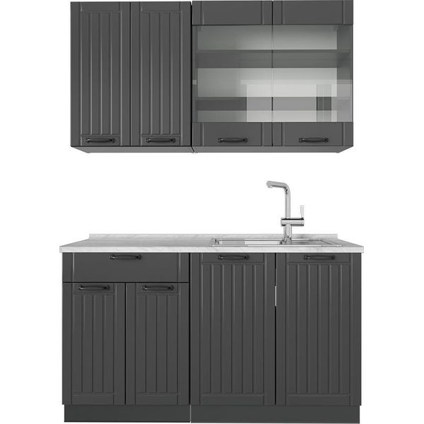 Vicco Cucina Monoblocco Fame-Line, 140 Cm , Pl Marmo, Grigio Scuro/Antracite-image