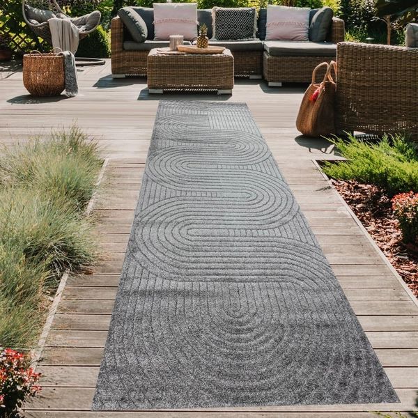 Tappeto Moderno Per Esterni Resistente Alle Intemperie Terrazza Balcone Stile Boho Alta Qualità Facile Da Pulire Antracite Dimensioni - 80 X 250 Cm-image