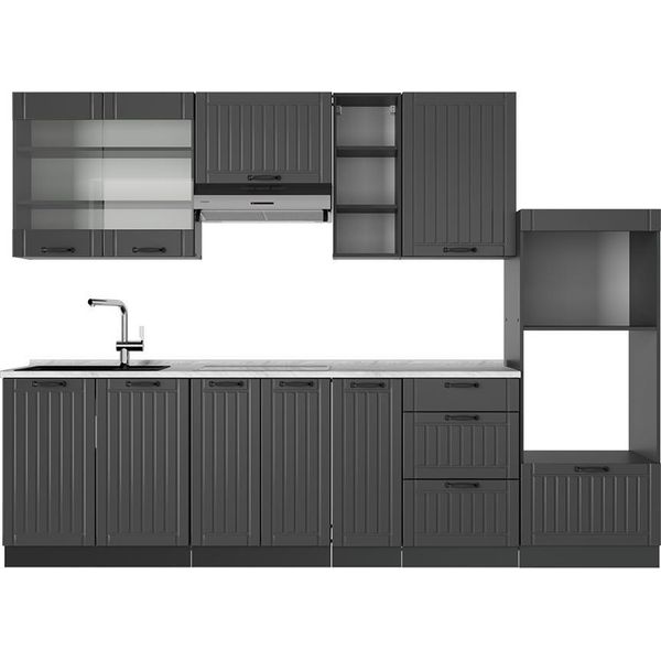 Vicco Cucina Componibile Fame-Line, 280 Cm , Pl Marmo, Grigio Scuro/Antracite-image