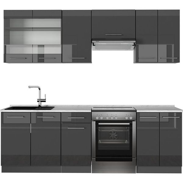 Vicco Cucina Componibile Fame-Line, 240 Cm , Pl Marmo, Antracite Lucido/Antracite-image
