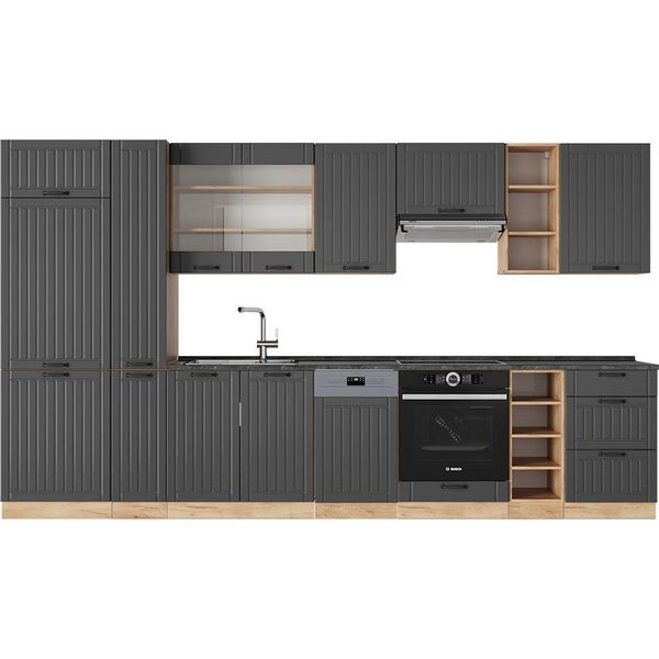 Vicco Cucina Componibile Fame-Line, 355 Cm , Pl Antracite, Grigio Scuro/Quercia Dorata-image