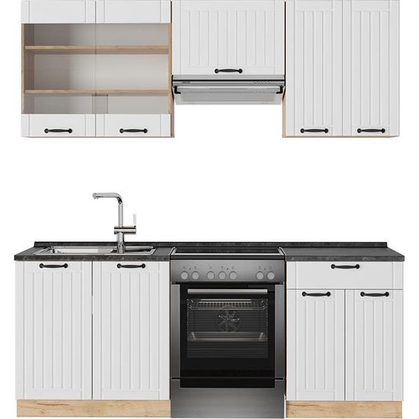 Vicco Cucina Componibile Fame-Line, 200 Cm , Pl Antracite, Bianco Casa Di Campagna/Quercia Dorata-image