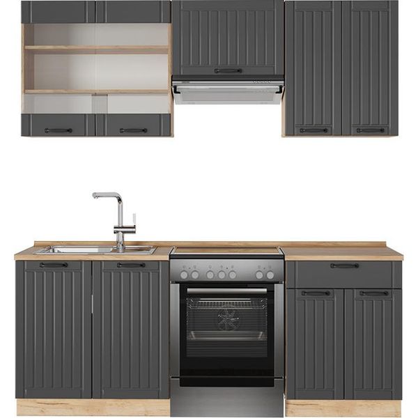 Vicco Cucina Componibile Fame-Line, 200 Cm , Pl Rovere, Grigio Scuro/Quercia Dorata-image