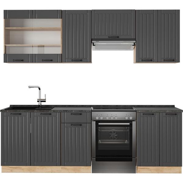 Vicco Cucina Componibile Fame-Line, 240 Cm , Pl Antracite, Grigio Scuro/Quercia Dorata-image