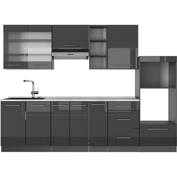Vicco Cucina Componibile Fame-Line, 280 Cm , Pl Marmo, Antracite Lucido/Antracite-image